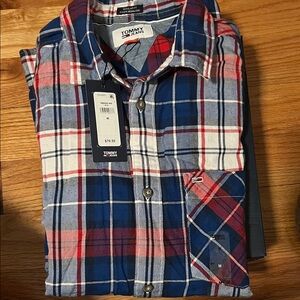 Tommy Hilfiger Men's Plaid Shirt in Red, Blue, and White